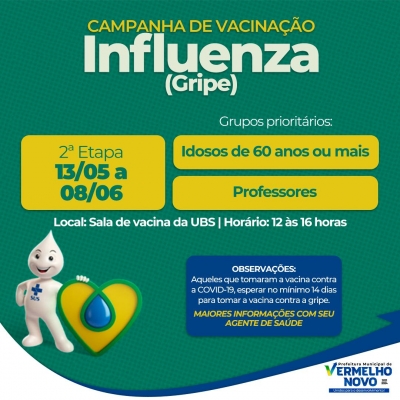 Iniciará nesta quinta-feira (13), a segunda fase de vacinação da gripe (influenza).